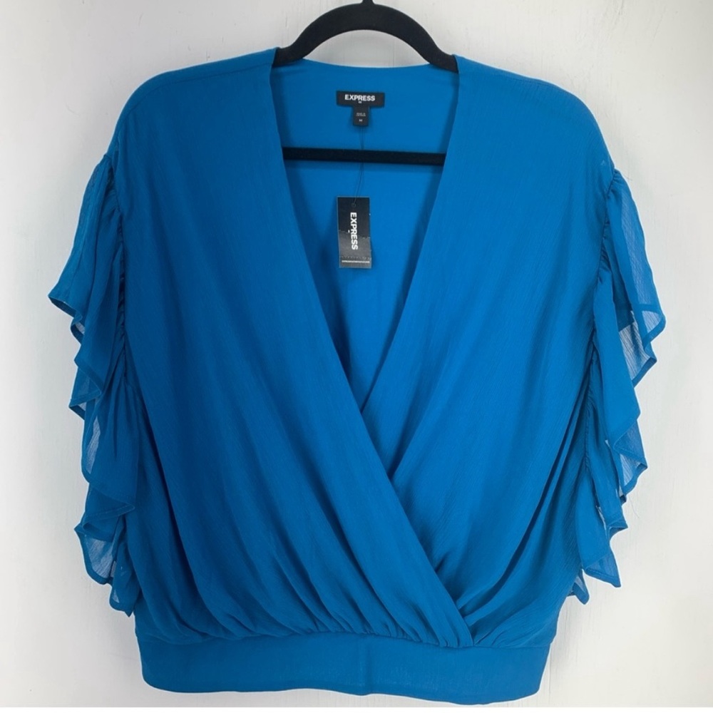 Express Blue Ruffle Sleeve Blouse